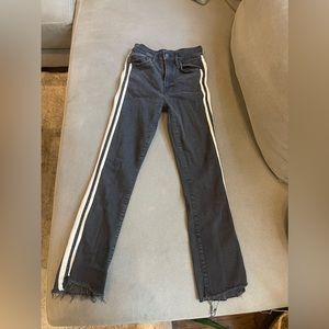 MOTHER. The insider crop step fray jeans. Black with white stripe.